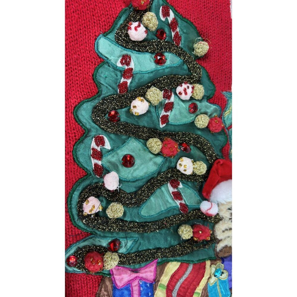 Christmas Sweater Vintage 90s 3D Embroidered Tree Scene Red Large - Picture 7 of 9